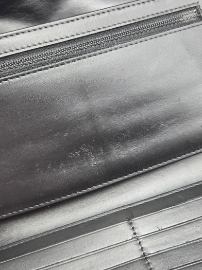 CHANEL Black Camellia Patent Leather Large Clutch Wallet