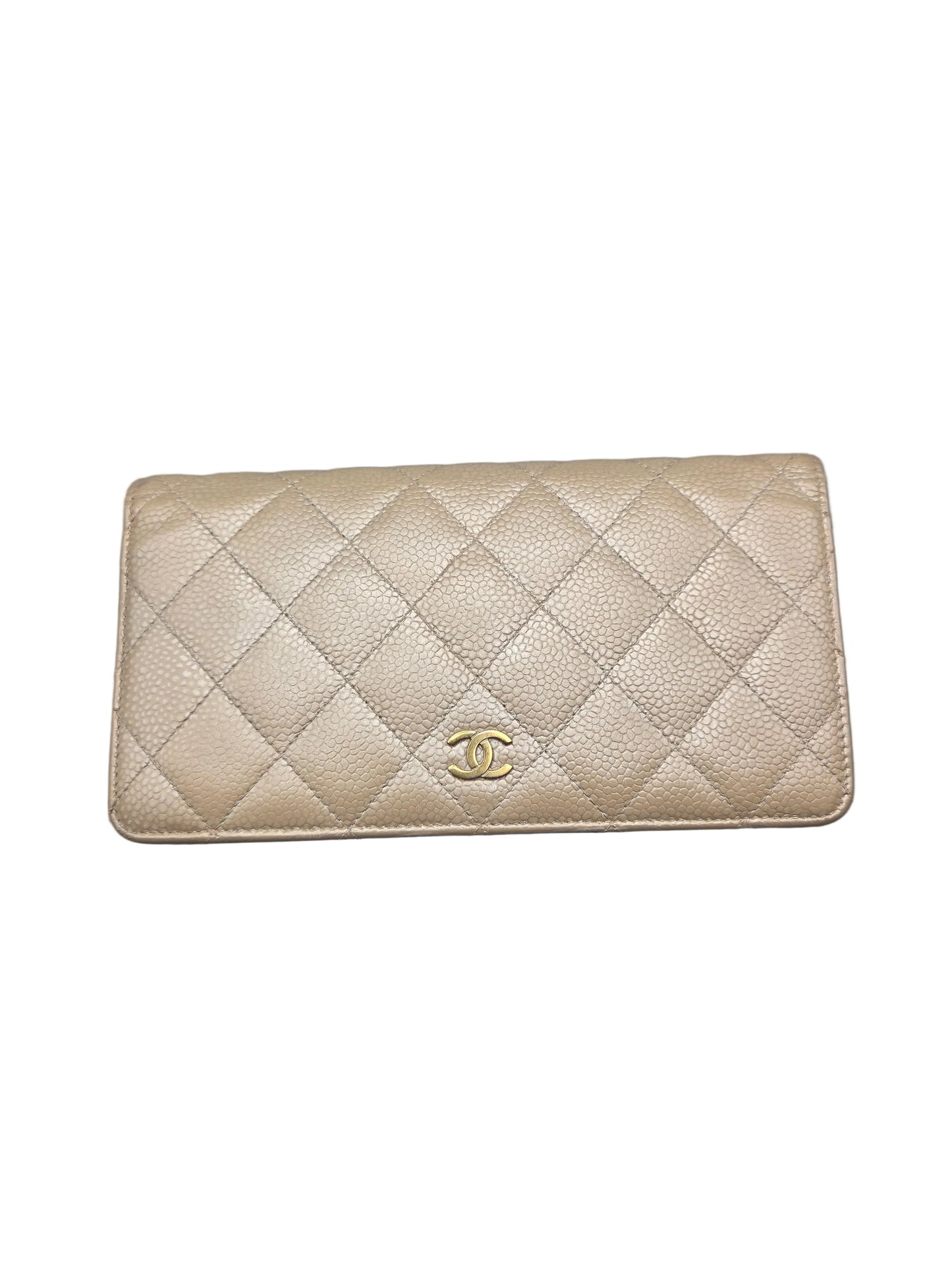 CHANEL Gold Metallic Quilted Leather Yen Wallet