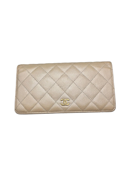 CHANEL Gold Metallic Quilted Leather Yen Wallet