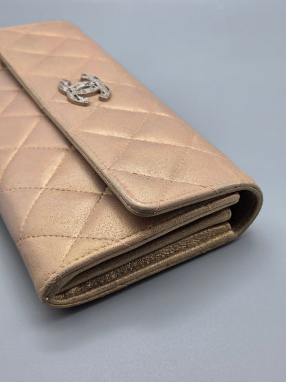 CHANEL Metallic Quilted Leather Large Flap Wallet