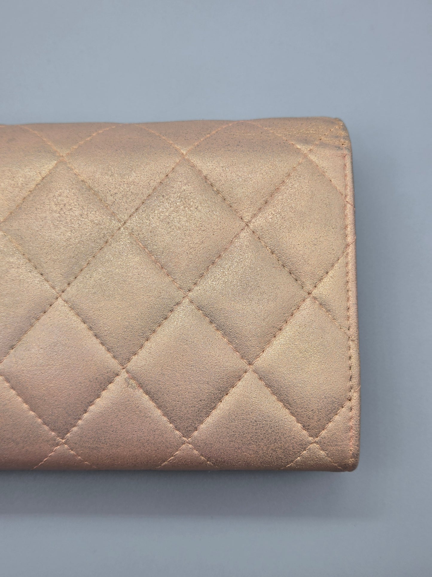 CHANEL Metallic Quilted Leather Large Flap Wallet