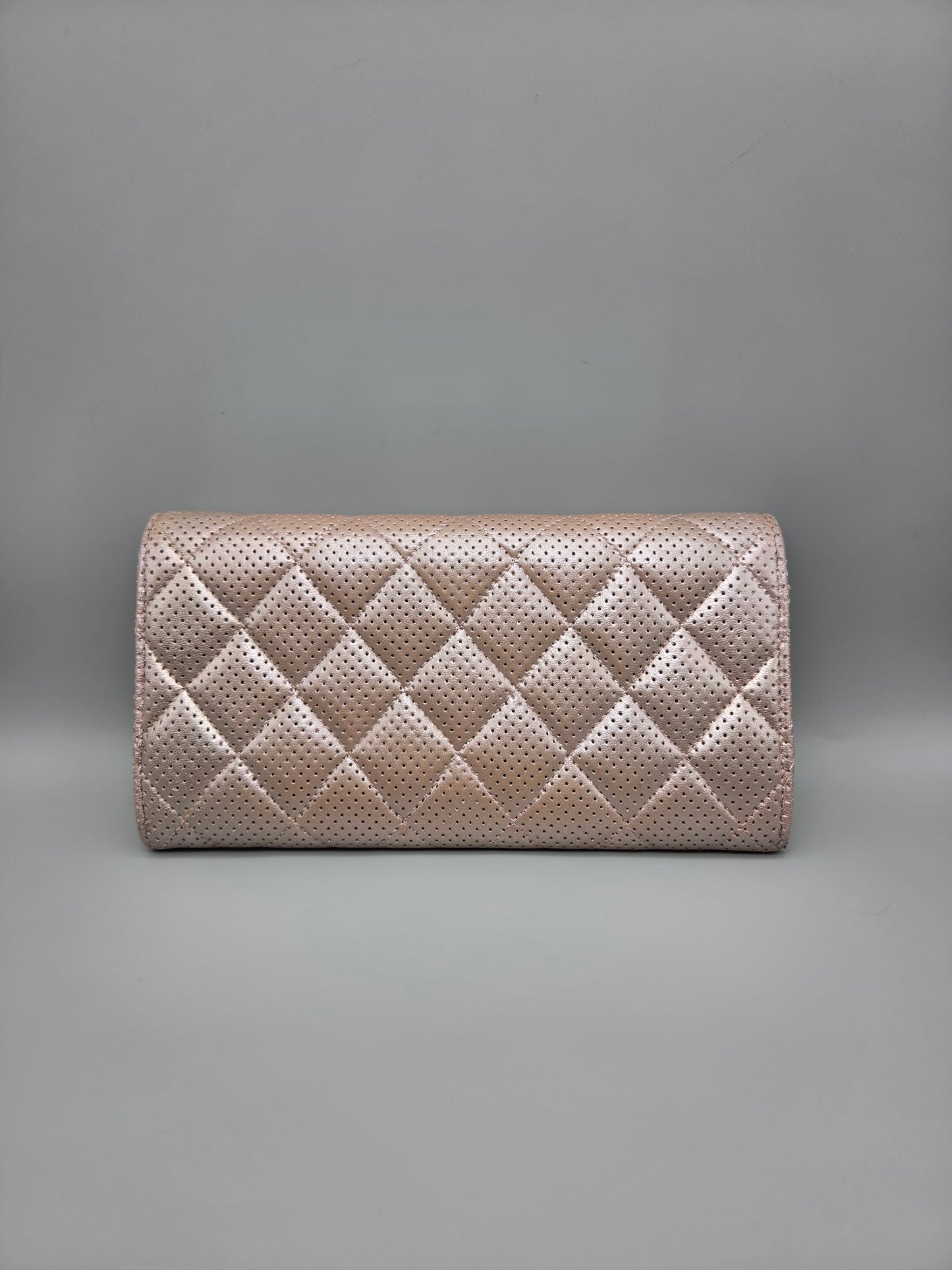 CHANEL Metallic Perforated Leather Clutch Wallet