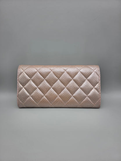 CHANEL Metallic Perforated Leather Clutch Wallet