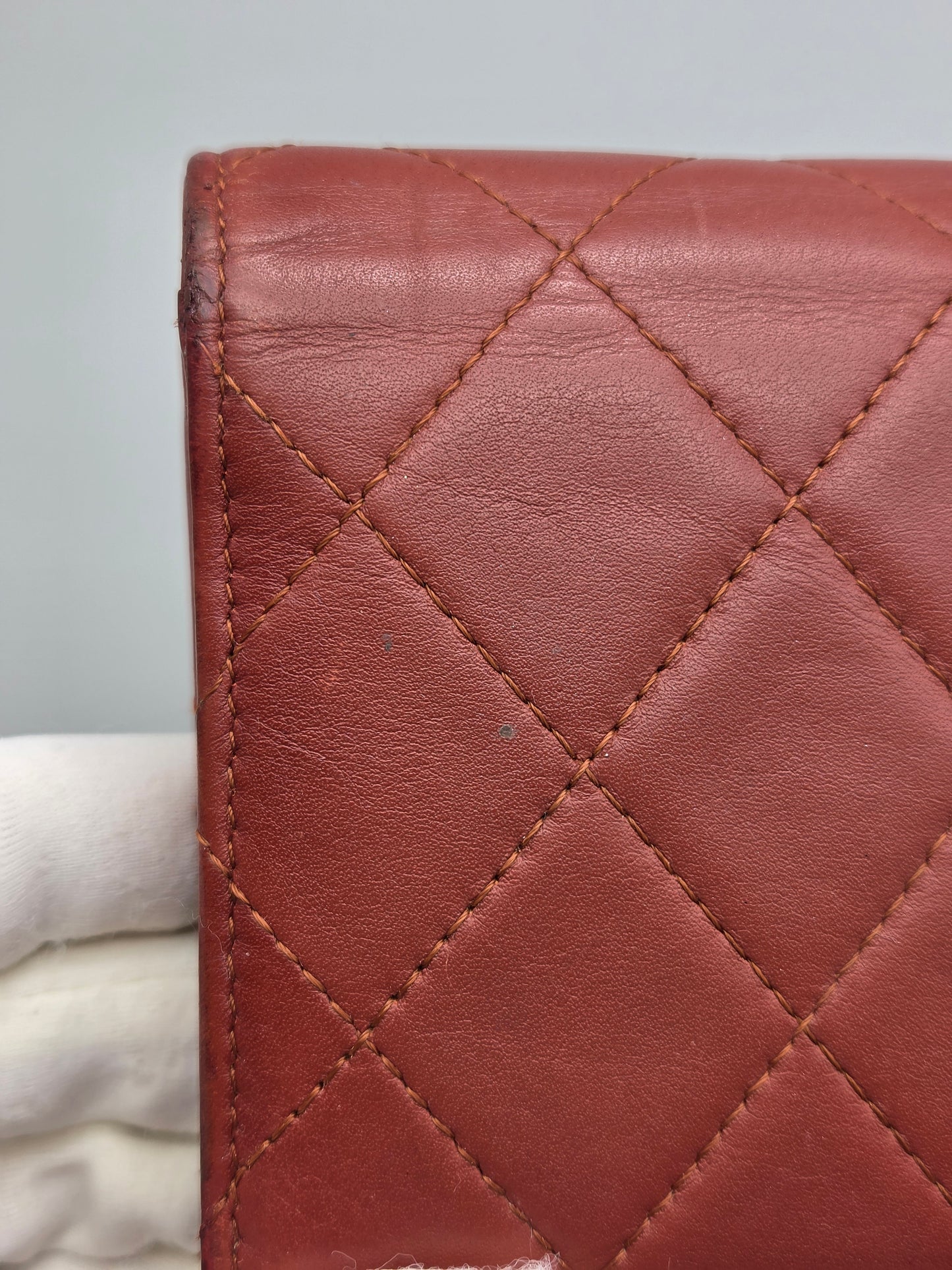 CHANEL Quilted Large Flap Wallet in Maroon Red