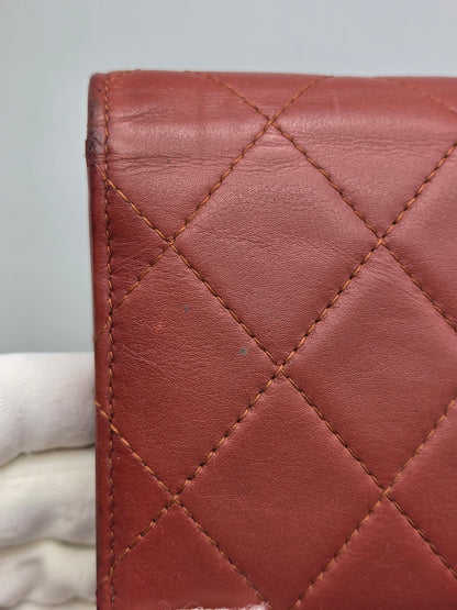 CHANEL Quilted Large Flap Wallet in Maroon Red
