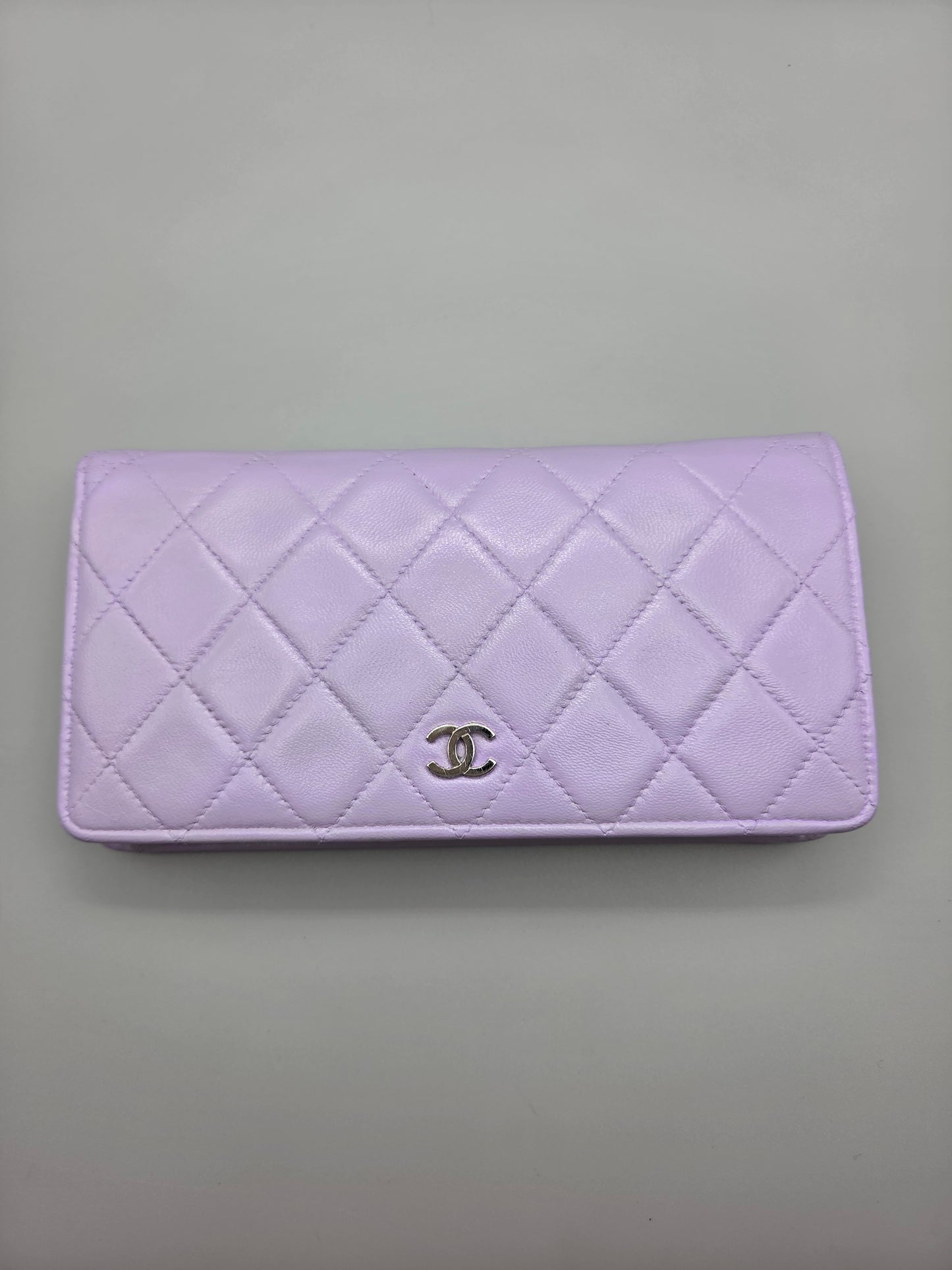 CHANEL Lavender Lambskin Quilted Yen Wallet