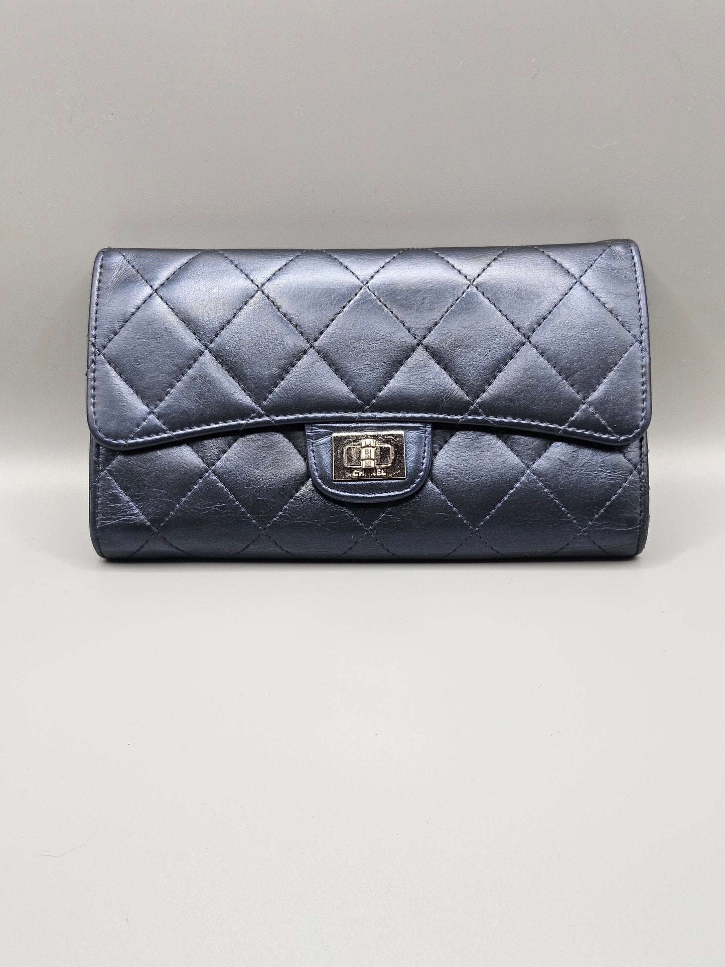 CHANEL 2.55 Reissue Metallic Blue Quilted Leather Flap Wallet