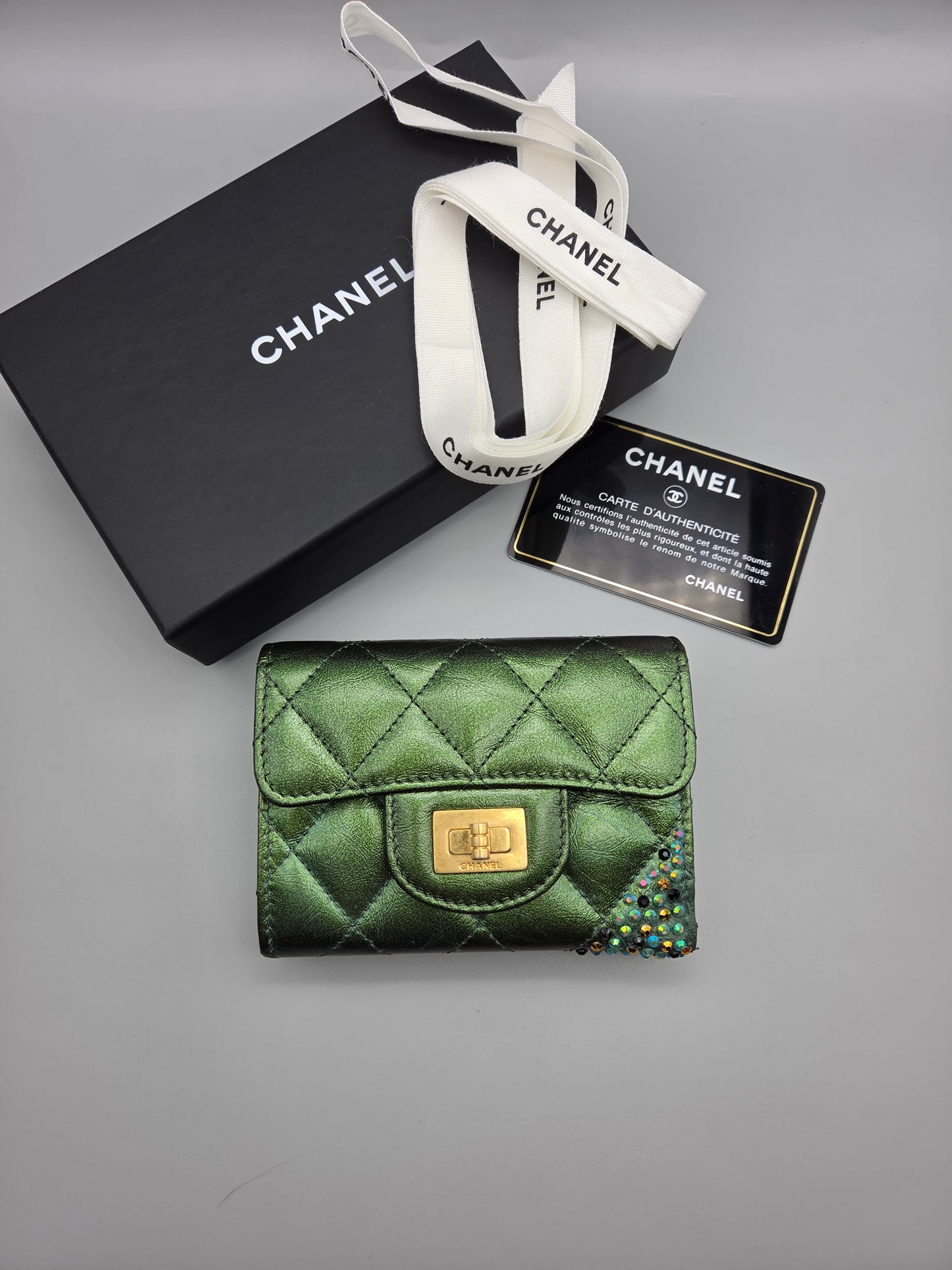 CHANEL Metallic Lambskin Quilted Flap Card Holder