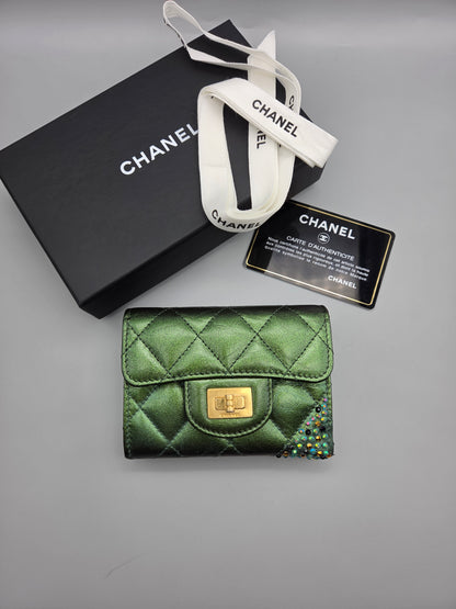 CHANEL Metallic Lambskin Quilted Flap Card Holder