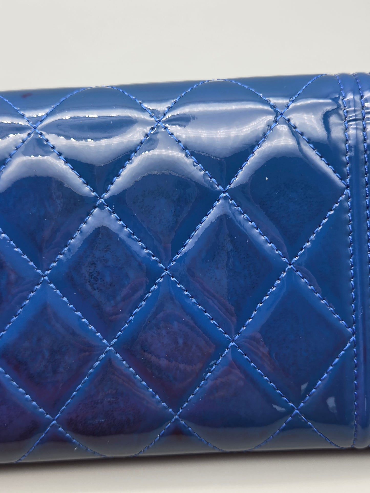 Patent Leather Boy Large Gusset Flap Wallet in Navy Blue