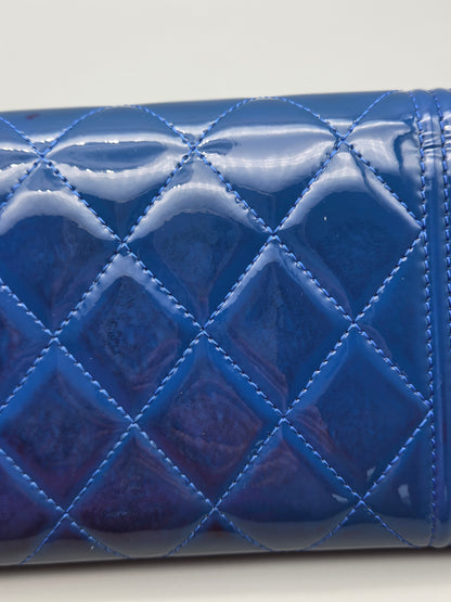 Patent Leather Boy Large Gusset Flap Wallet in Navy Blue
