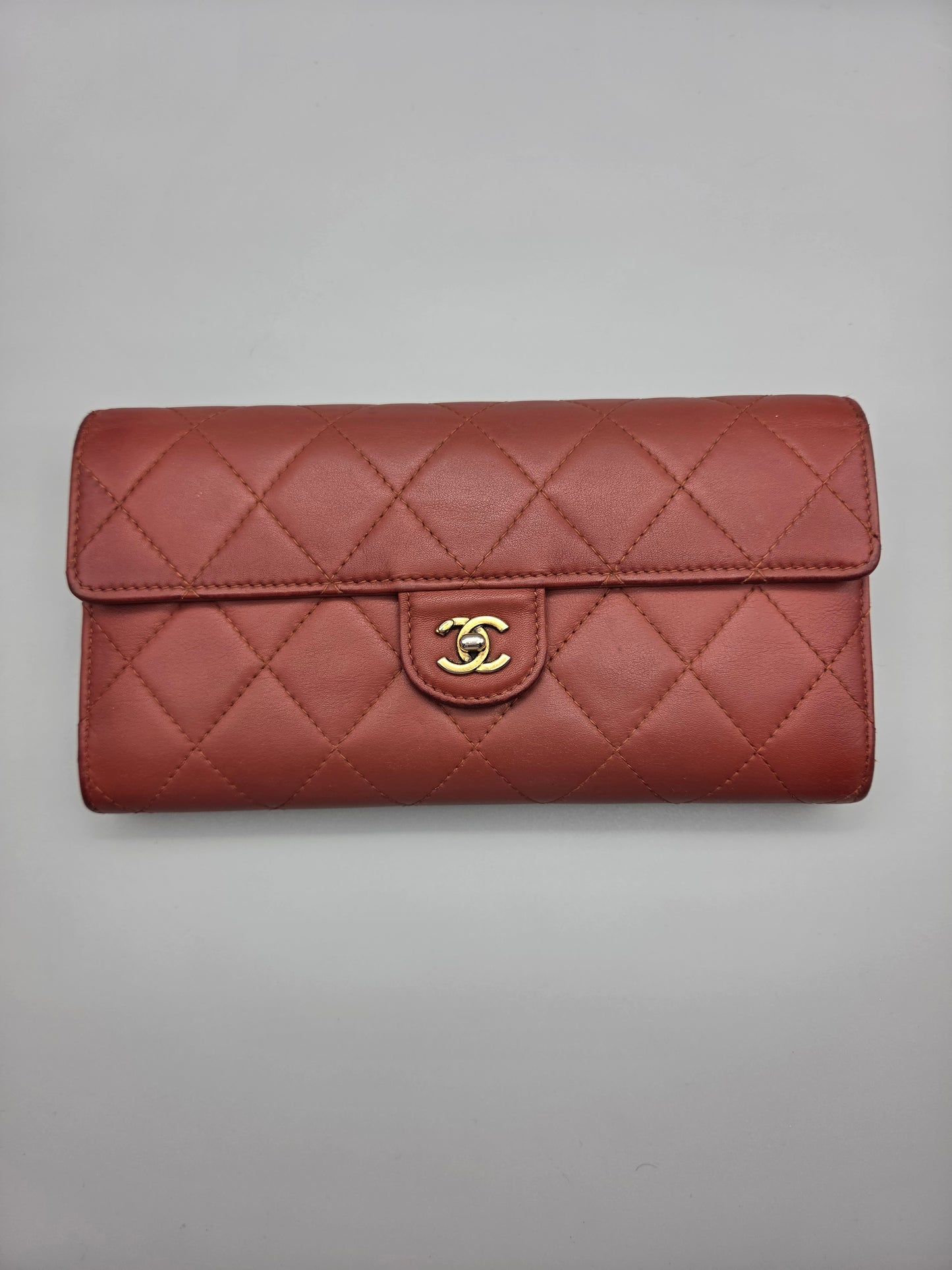 CHANEL Quilted Large Flap Wallet in Maroon Red