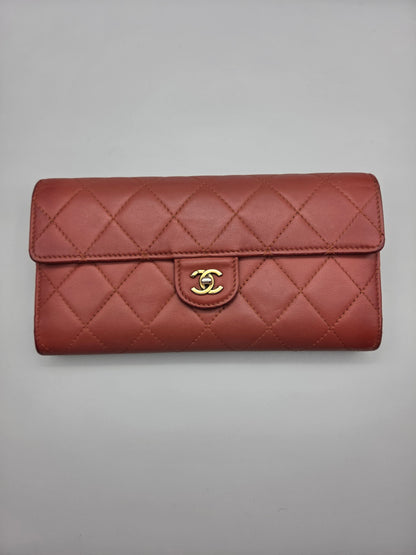 CHANEL Quilted Large Flap Wallet in Maroon Red