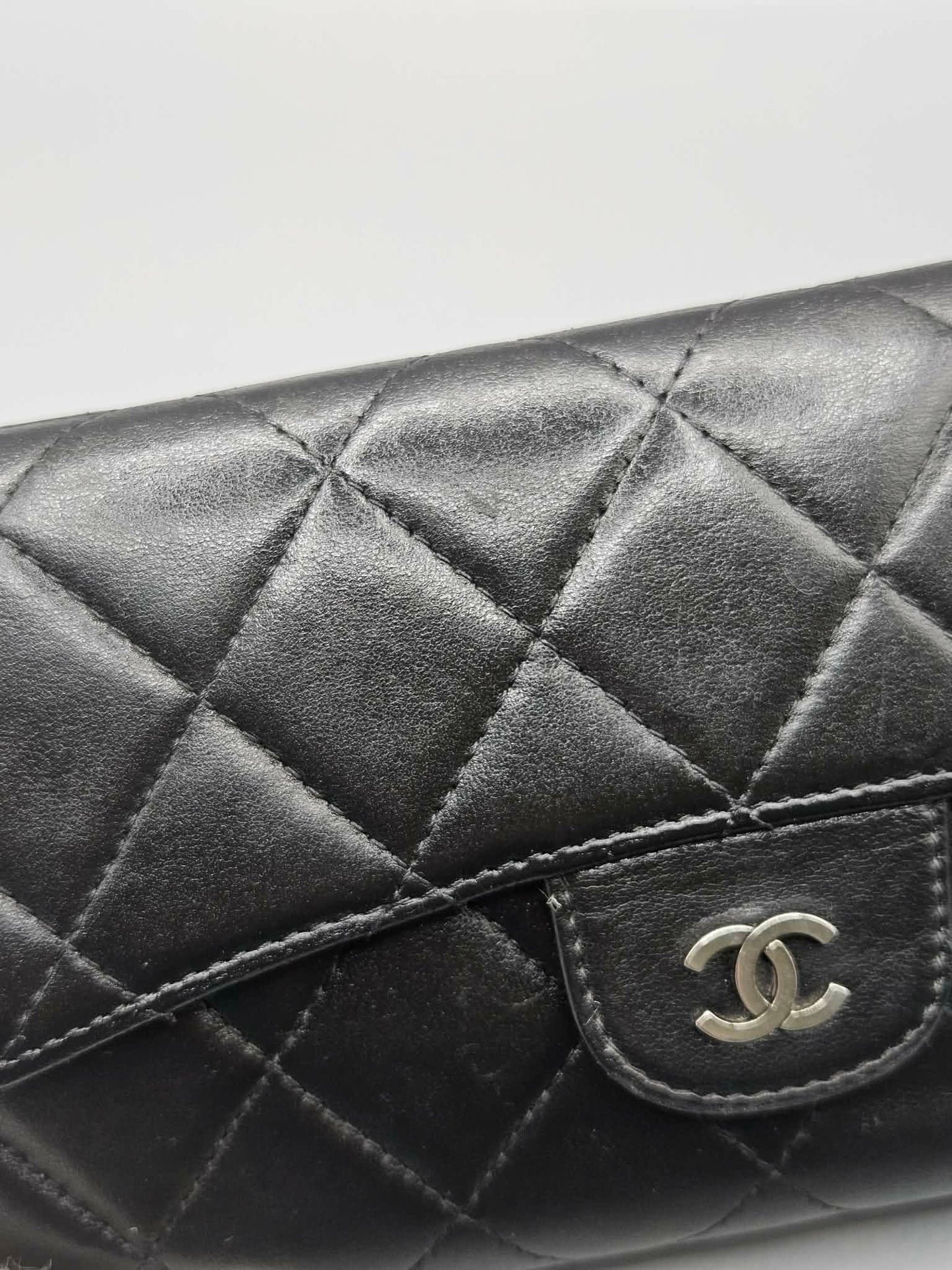 CHANEL Lambskin Quilted Large Flap Wallet in Black