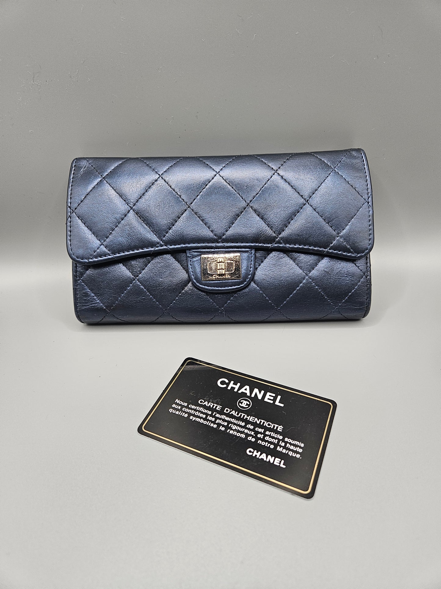 CHANEL 2.55 Reissue Metallic Blue Quilted Leather Flap Wallet