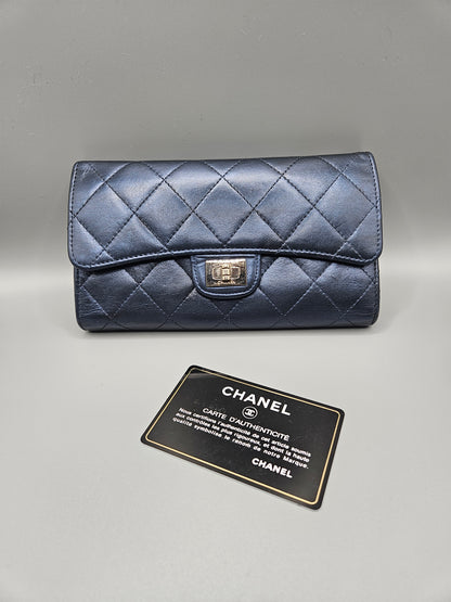 CHANEL 2.55 Reissue Metallic Blue Quilted Leather Flap Wallet