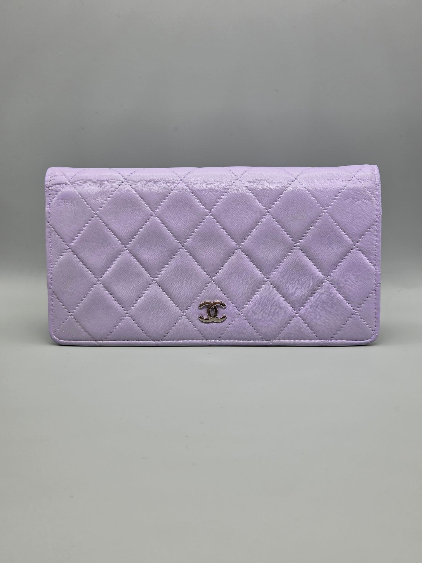 CHANEL Lavender Lambskin Quilted Yen Wallet