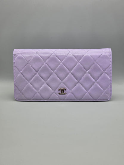 CHANEL Lavender Lambskin Quilted Yen Wallet