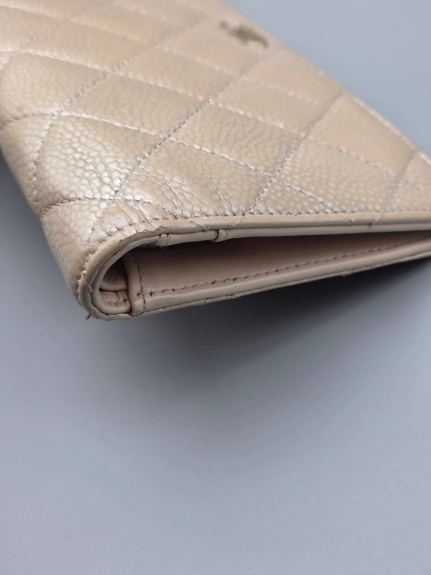 CHANEL Gold Metallic Quilted Leather Yen Wallet