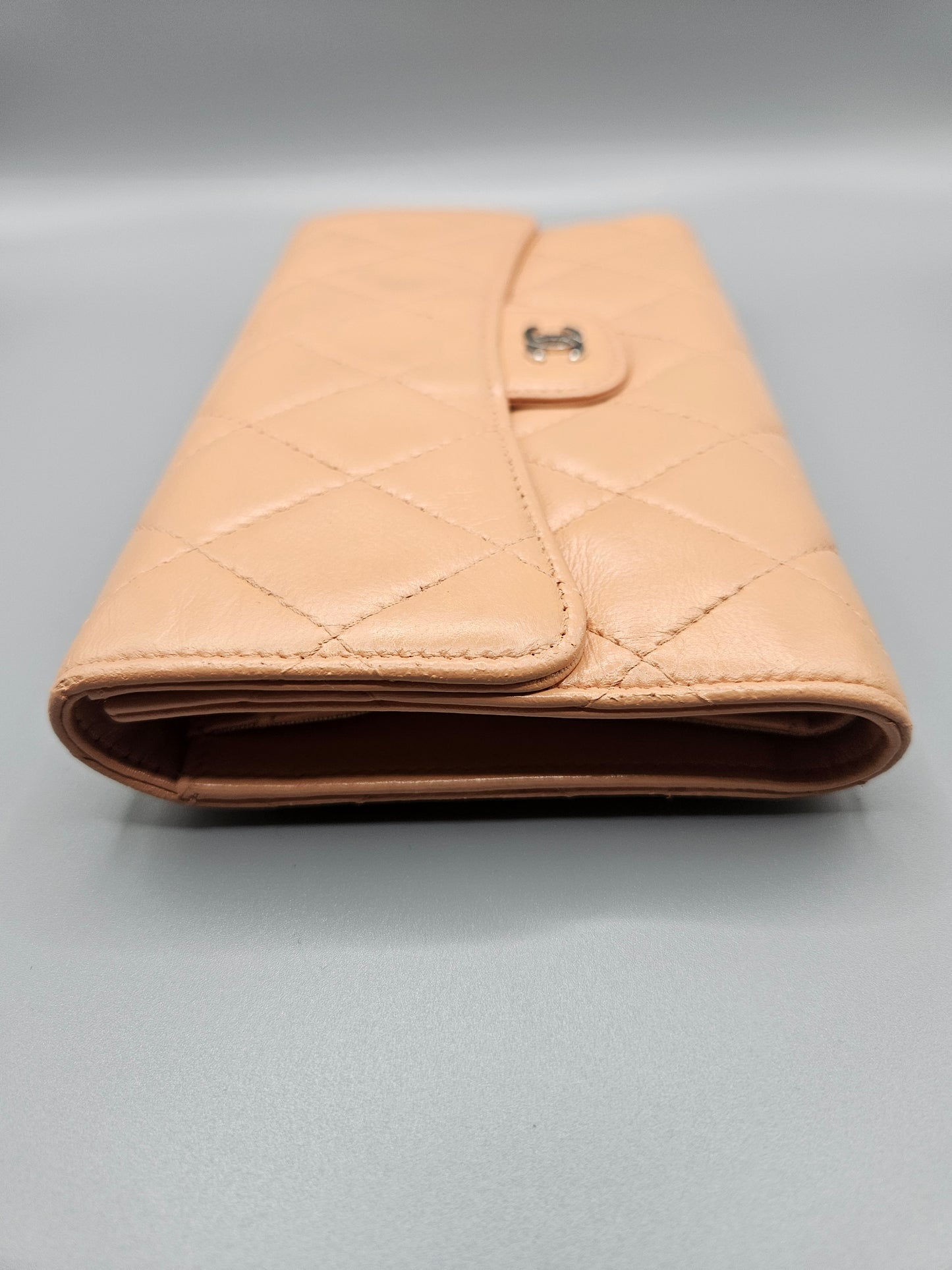 CHANEL Lambskin Quilted Large Flap Wallet in Beige