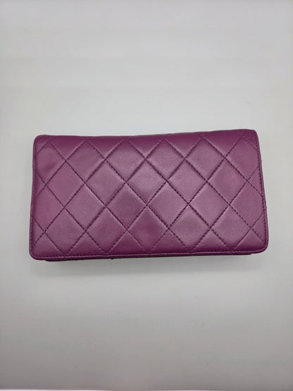 CHANEL Purple Quilted Leather Wallet