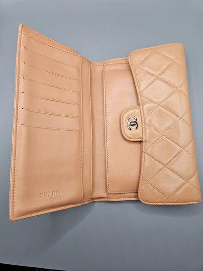 CHANEL Lambskin Quilted Large Flap Wallet in Beige