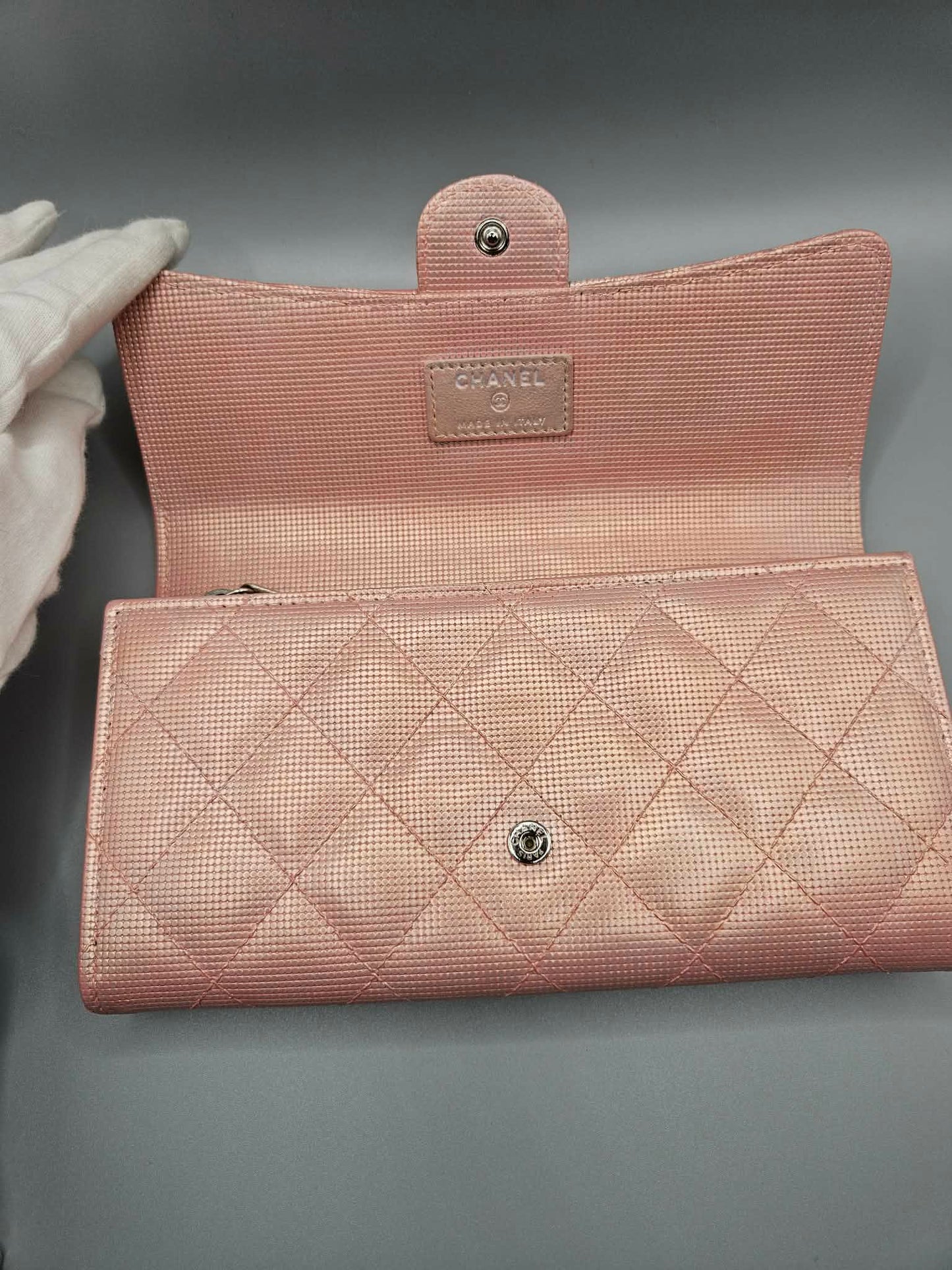 CHANEL Metallic Calfskin Quilted Pixel Effect Large Flap Wallet