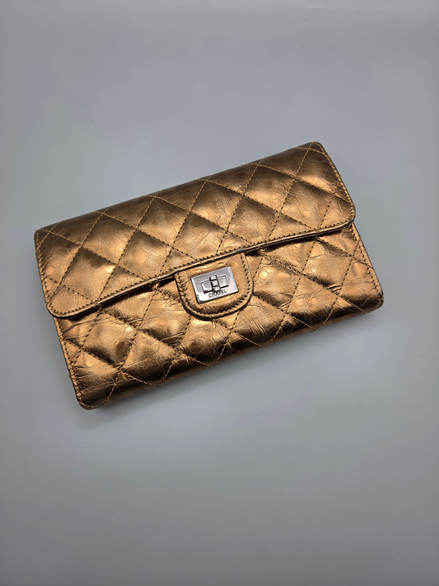 CHANEL 2.55 Reissue Bronze Quilted Leather Flap Wallet
