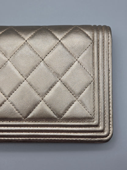 CHANEL Metallic Lambskin Quilted Boy Yen Wallet