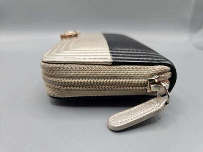 CHANEL Two-Tone Leather Compact Boy Zip Wallet