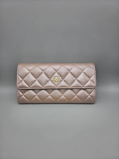 CHANEL Metallic Perforated Leather Clutch Wallet