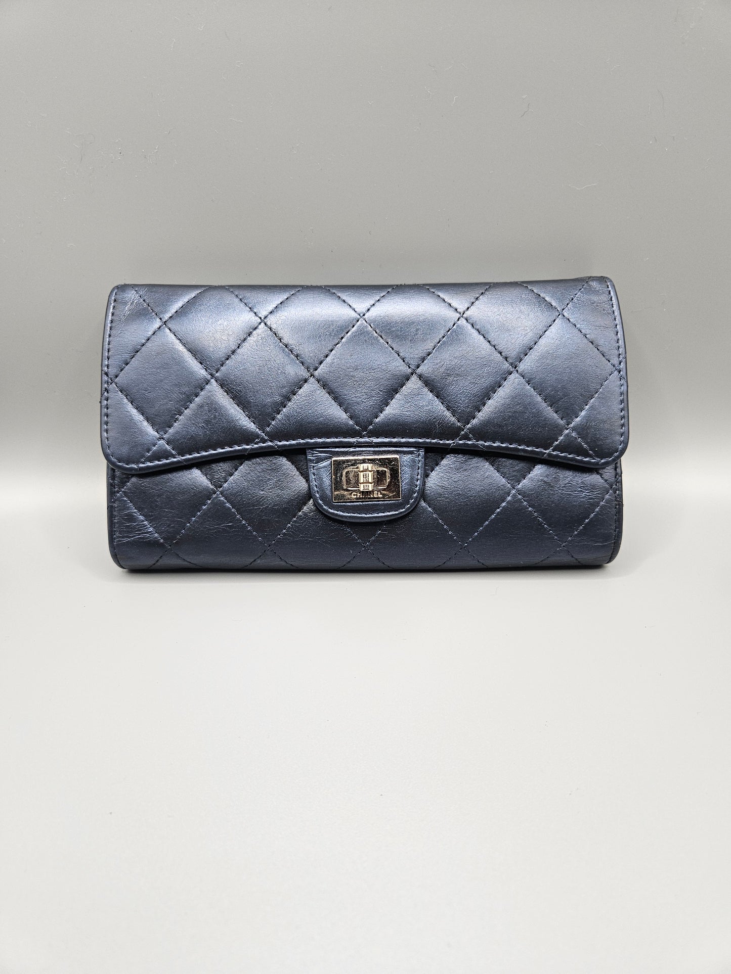 CHANEL 2.55 Reissue Metallic Blue Quilted Leather Flap Wallet