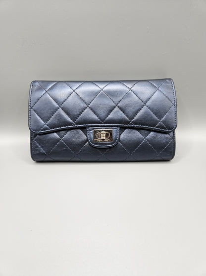 CHANEL 2.55 Reissue Metallic Blue Quilted Leather Flap Wallet