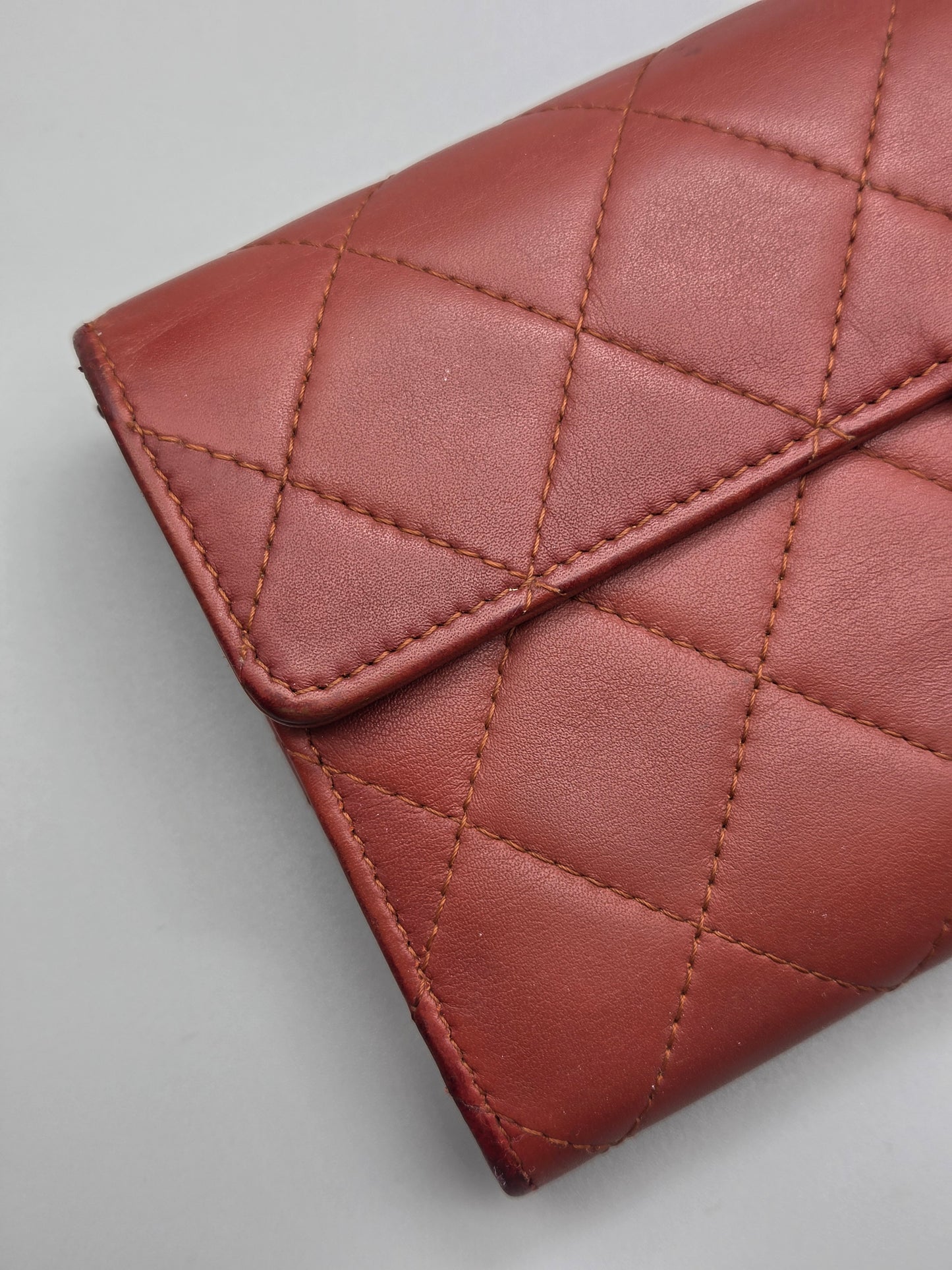 CHANEL Quilted Large Flap Wallet in Maroon Red