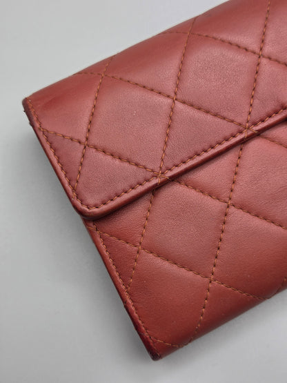 CHANEL Quilted Large Flap Wallet in Maroon Red