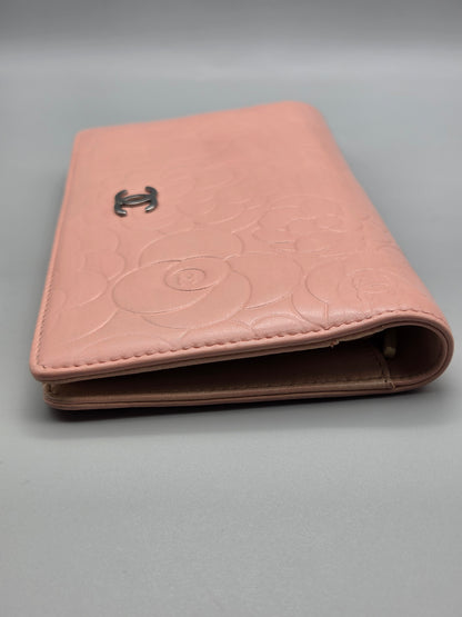 CHANEL Camellia CC Embossed Leather Wallet