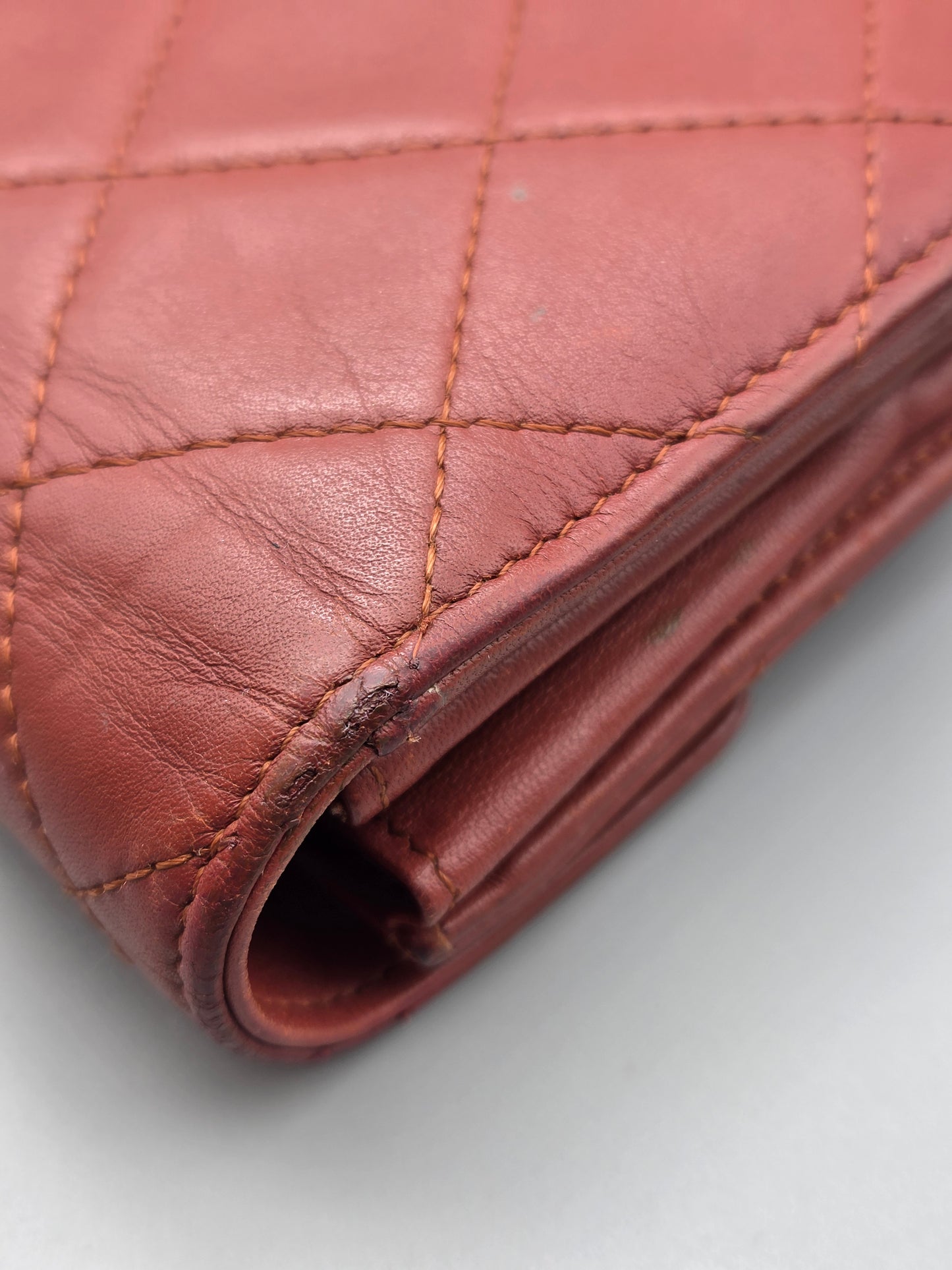 CHANEL Quilted Large Flap Wallet in Maroon Red