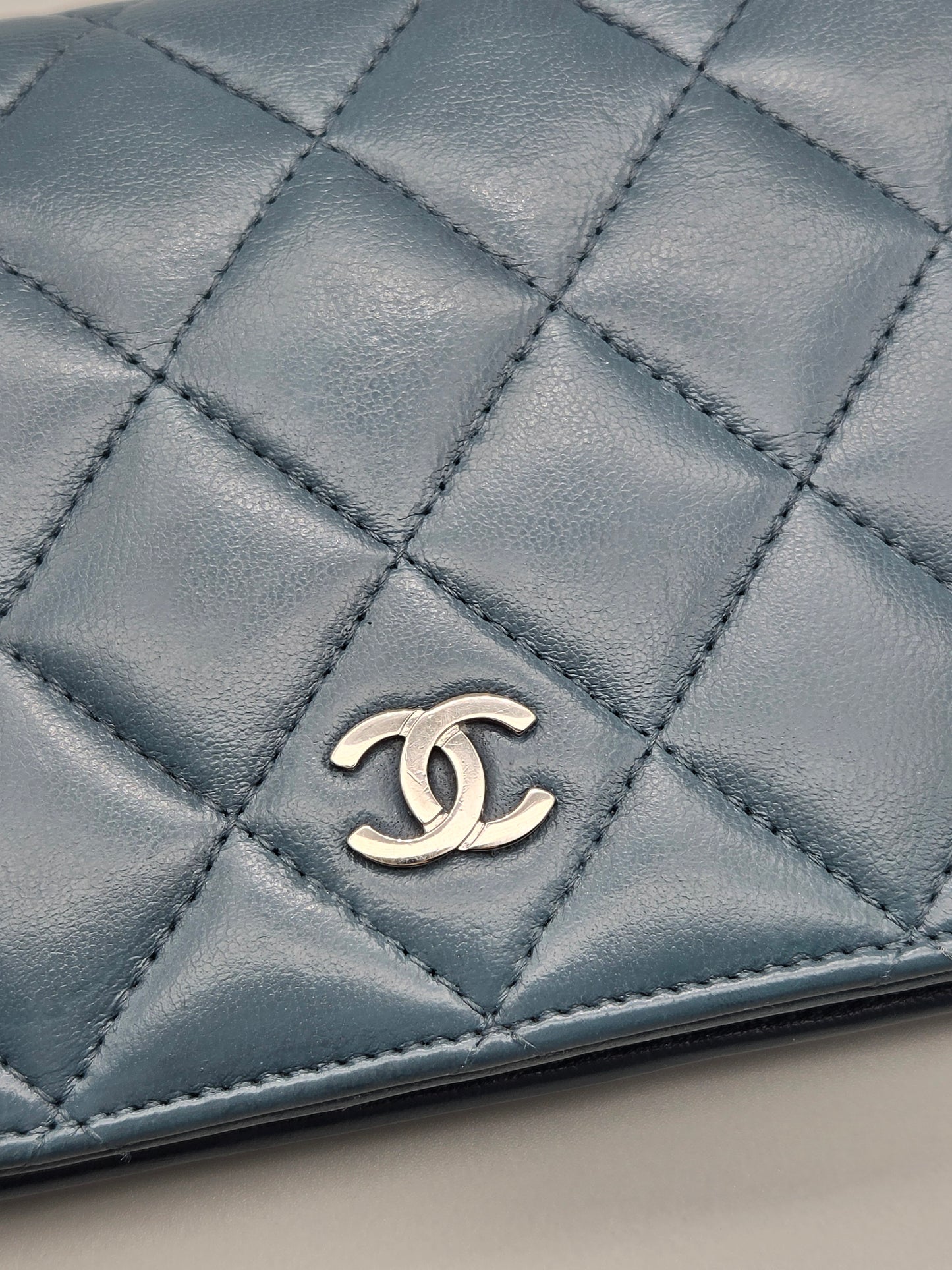 CHANEL Teal Quilted Leather Yen Wallet