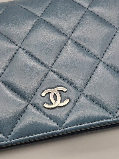 CHANEL Teal Quilted Leather Yen Wallet