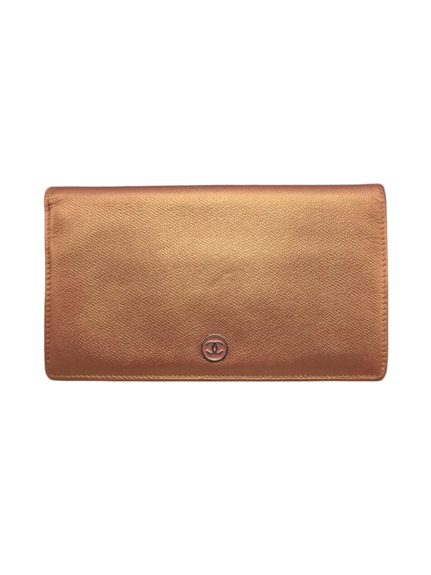 Grained Calfskin CC Button Yen Clutch Wallet in Rose Gold