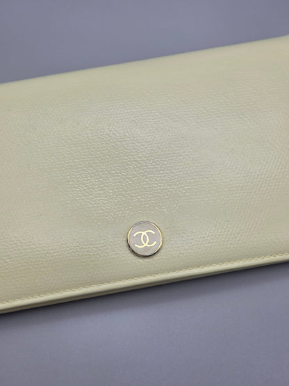 Grained Calfskin CC Button Yen Clutch Wallet in Pale Yellow