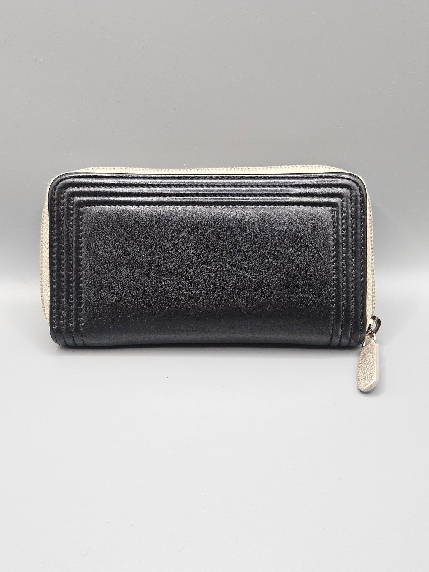 CHANEL Two-Tone Leather Compact Boy Zip Wallet