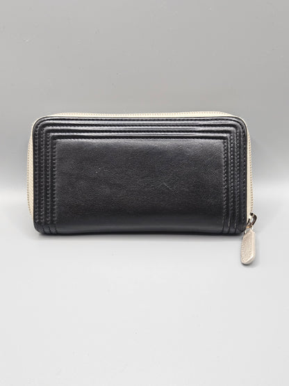 CHANEL Two-Tone Leather Compact Boy Zip Wallet