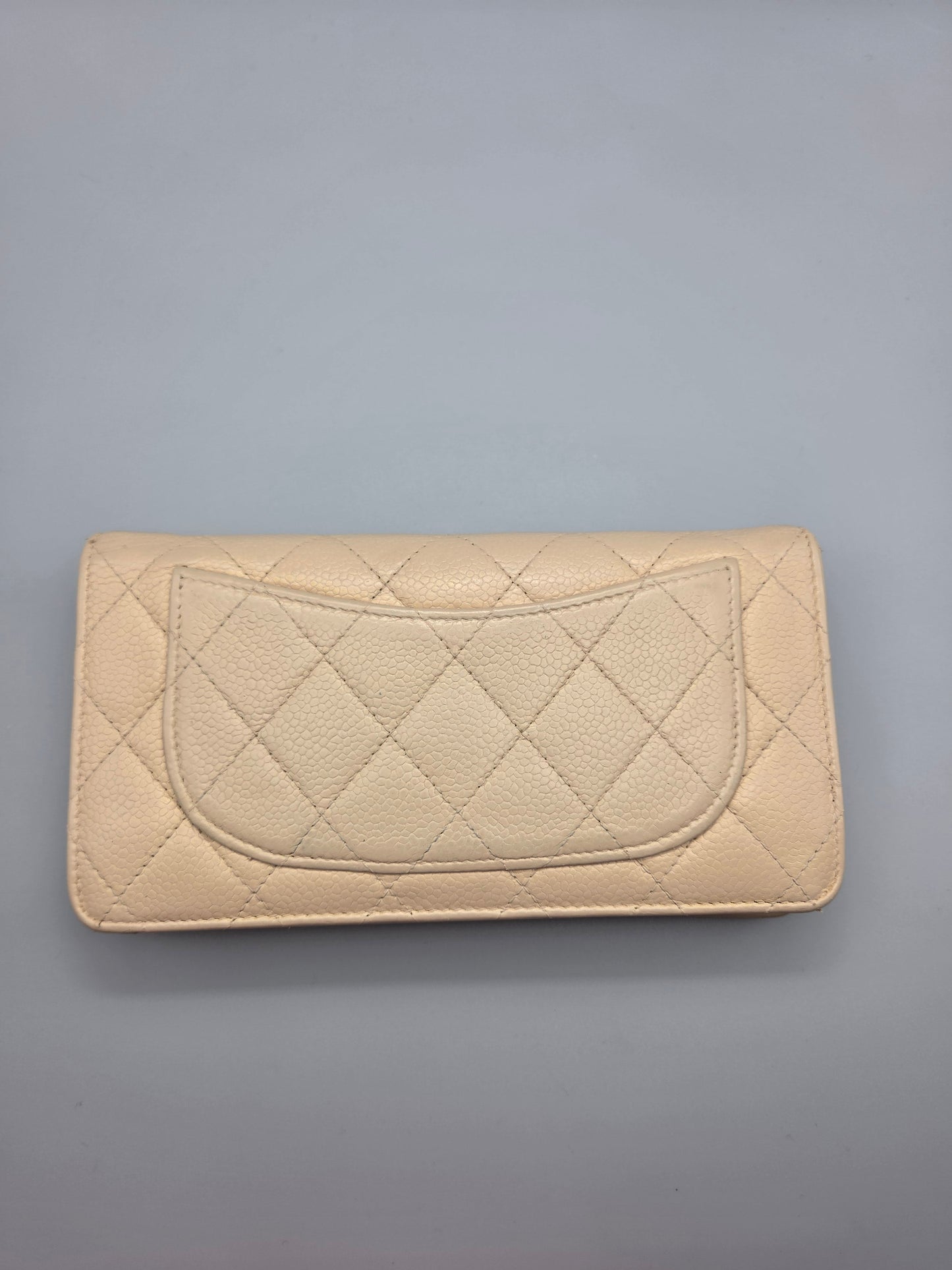 CHANEL Beige Quilted Leather Yen Wallet in Tan