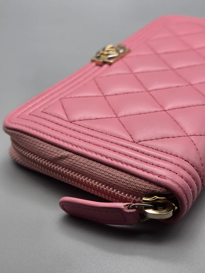 CHANEL Quilted Boy Zip Around Long Wallet