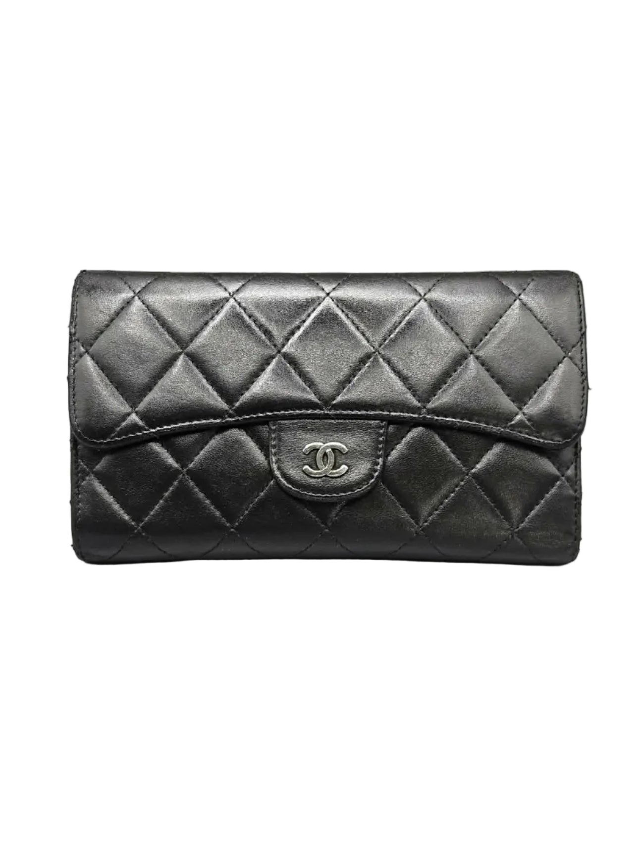 CHANEL Lambskin Quilted Large Flap Wallet in Black