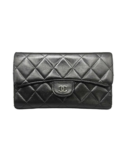 CHANEL Lambskin Quilted Large Flap Wallet in Black