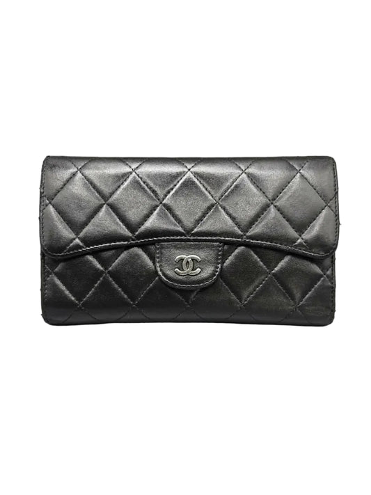 CHANEL Lambskin Quilted Large Flap Wallet in Black