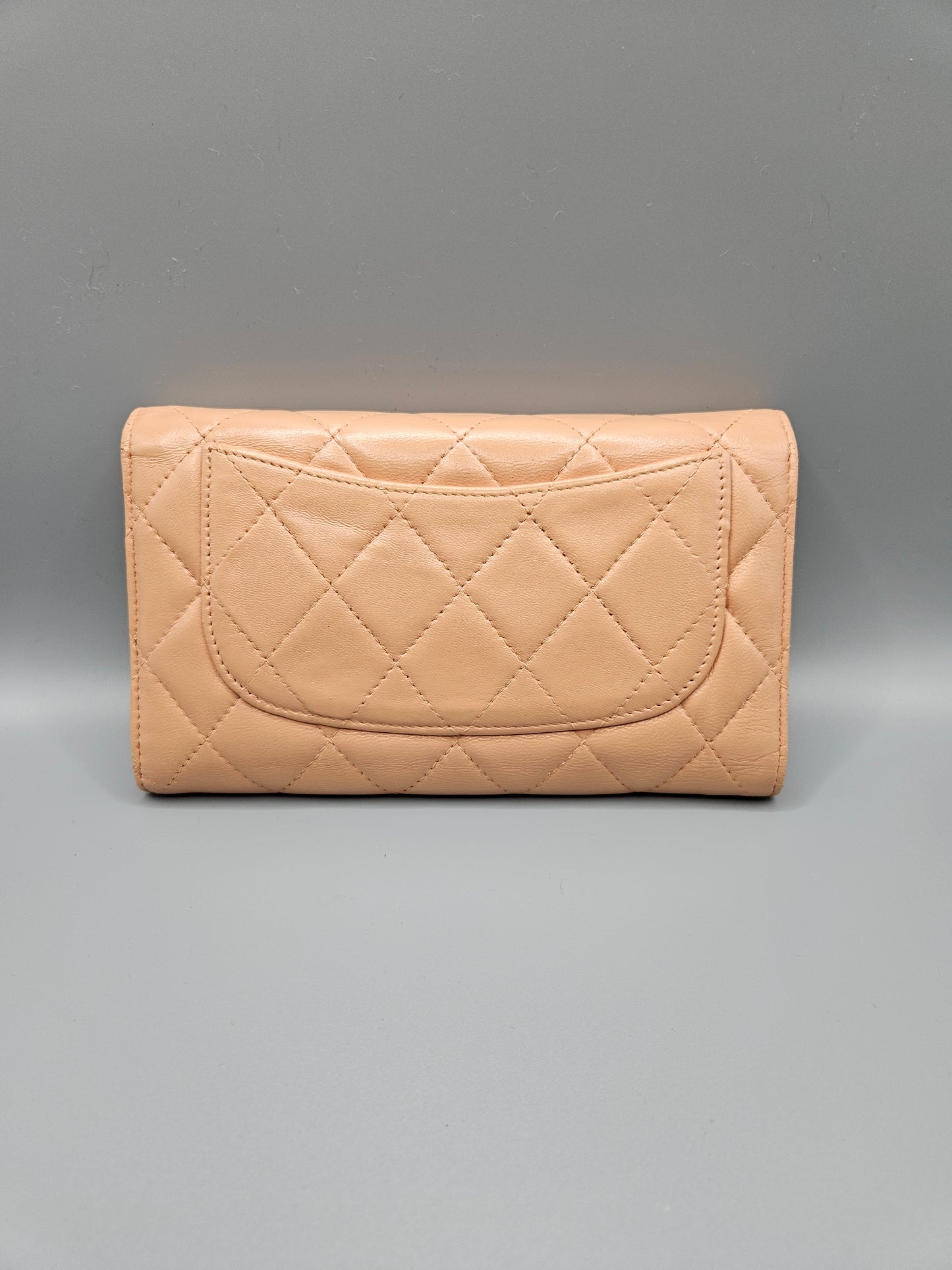CHANEL Lambskin Quilted Large Flap Wallet in Beige