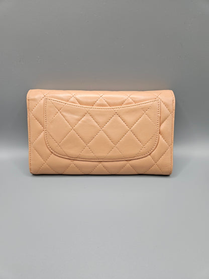 CHANEL Lambskin Quilted Large Flap Wallet in Beige